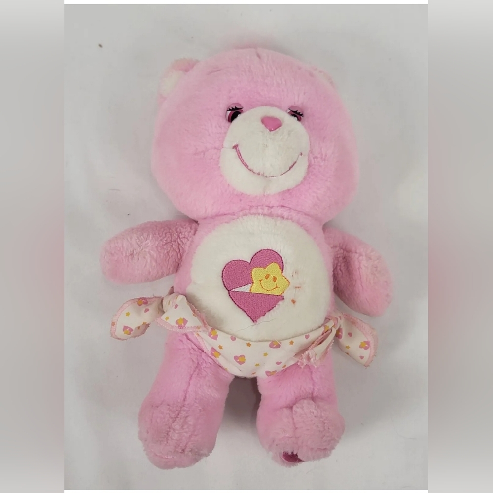 Vintage 2002 Care Bear Cheer Bear 10 Inch Plush Bedtime Wearing Diaper Pink